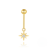 wholesale S925 Sterling Silver Vertical Bead Threaded Cartilage Earring With Heart Moon Zircon Flower-Single gold #11