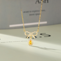 wholesale S925 Sterling Silver Korean and Japanese Style Sweet and Fresh Bow Necklace for Women, Small and Chic Design with Teardrop Pendant Collarbone Chain-Gold necklace 925 silver