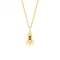 wholesale 10K Gold Japanese-style Space Series Cool Hip-Hop Rocket Pendant with Natural Ruby and Sapphire Necklace for Women-Cool Rocket Colored Gemstone Necklace 10K Gold