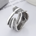 wholesale S925 Sterling Silver Retro Feather Ring for Men, Trendy and Unique Indigenous-inspired Adjustable Index Finger Ring-0-0