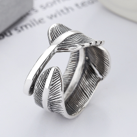 wholesale S925 Sterling Silver Retro Feather Ring for Men, Trendy and Unique Indigenous-inspired Adjustable Index Finger Ring-YFJ701/approx. 10.5g > opening adjustable