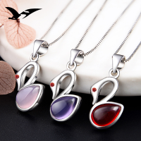 wholesale S925 Sterling Silver Zircon-Inlaid Swan Pendant Necklace, Wholesale of Elegant Women's Jewelry from Source Factory-Purple Single Pendant - Without Chain 925 Silver