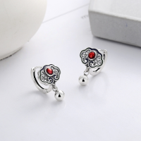 wholesale Metal: S925 Sterling Silver Retro ethnic national trend hollow auspicious cloud lucky bead pendant exquisite ear clips versatile earrings-229RM/about 3.8g/pair 925 silver