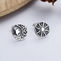 wholesale S925 Sterling Silver Retro Pattern Asymmetric Sun Star Moon Earrings Small Design Stud Earrings-YFR071/approx. 1.7g 925 silver