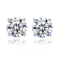 wholesale S925 Sterling Silver Europe and America Cross-Border Four-Prong Classic Moissanite Stud Earrings with Eight Hearts and Eight Arrows, 2 Carat, Unisex-0-5
