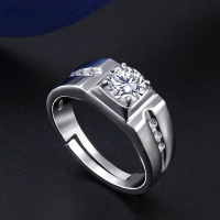 wholesale S925 Sterling Silver Stylish Zirconia Ring Korean Version Handsome Men's Inlaid Diamond Adjustable Opening Ring Jewelry-S925 silver ring Adjustable opening
