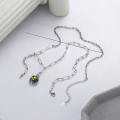 wholesale S925 Sterling Silver Vintage Style Green Zircon Heart Light Luxury Unisex Collarbone Necklace-0-1