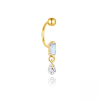 wholesale S925 Sterling Silver Geometric Natural Stone C-shaped Small Gold Bead Threaded Ear Cuff Earring-Single gold #1