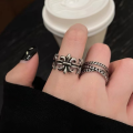wholesale Vintage sterling silver retro-style Luo Xin cross ring, hip-hop couple distressed hollow cross floral finger ring accessory-0-2