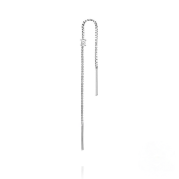 wholesale S925 Sterling Silver Four-prong Zircon Chain Tassel Ear Threader Earrings-Single platinum 925 silver