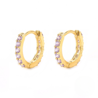 wholesale S925 Sterling Silver With Colorful Zircons Classic Hoop Earrings,-Gold-Purple Diamond