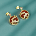 wholesale 925 Sterling Silver Original Red Agate Ancient Style Earrings, Chinese-style Earrings with a Sense of Sophistication, Horse-Face Skirt Cheongsam Earrings for Women Wholesale-0-0