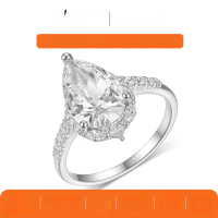 wholesale S925 gold-plated claw-set teardrop moissanite ring for women, a luxurious gown pairing piece-White gold 4.0 carats (with certificate)  7 US