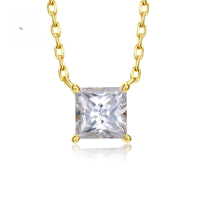 wholesale S925 silver new style 1ct princess-cut high-carbon diamond necklace for women, layered collarbone chain-N032 Platinum &gt; 925 Silver