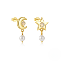 wholesale S925 Sterling Silver Star Moon Pearl Moonstone Zircon Inlaid Stud Earrings,-Gold#8&gt;925 silver