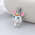 wholesale Sterling silver retro resin enamel creative lucky rabbit design cute trendy matching large pendant-0-1