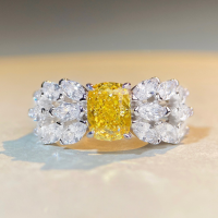 wholesale 925 Sterling Silver Feather Ring with 2 Carat 6X8 Radiant Cut Yellow Diamond and High Carbon Diamond for Women Wholesale-Yellow Diamond-CBJZ145 6