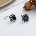 wholesale S925 Sterling Silver Hip Hop Black Square Zircon Stud Earrings Ins Minimalist Style Versatile Women's Earrings-0-1