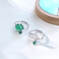 wholesale S925 Sterling Silver Money Bag Design Ring for Women with Beaded Chalcedony Pendant, Classical Elegant New Chinese Style Feng Shui Treasure Pouch Coin Ring, National Aesthetic-Lucky Bag White Chalcedony Ring/Approx. 2.65g&gt;JZ016003