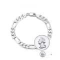 wholesale S925 Sterling Silver Cloud-Pull Jewelry 65mm Figaro Chain with Floral Pattern Mother-Child Link, INS Unisex Factory Direct-0-2