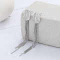 wholesale S925 Sterling Silver Retro Vintage Style Elliptic Concavo-Convex Surface Long Drop Tassel Classic Elegant Versatile Earrings-0-0