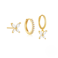 wholesale S925 Sterling Silver Pearl Teardrop Hoop Earrings With Zircon Accents, Cross-border Hot-selling Classic Moon Lightning Geometric Earring Set-3-piece set Gold#1 925 silver