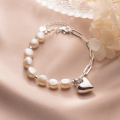 wholesale S925 Sterling Silver Baroque Pearl Ins-style Antique Heart-shaped Bracelet S3744-0-0