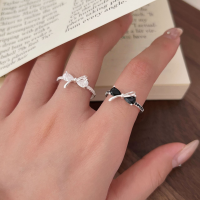 wholesale S925 Sterling Silver Bow Ring for Women, Light Luxury Fashion Niche Gemstone Inlay Band, Japanese and Korean Style Summer New Collection-JZ061-white