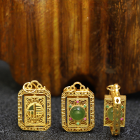 wholesale S925 gold-plated silver with natural jade, gourd abacus, butterfly, and antique-style movable DIY pendant-Jadeite Pearl Pendant