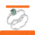 wholesale Golden S925 silver green moissanite stackable ring set with oval center stone and pear-shaped side stones, trendy design-0-0