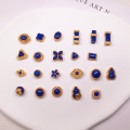 wholesale S925 Gold-Plated Silver Natural Lapis Lazuli Gourd Square Prism Four-Leaf Clover Accessory DIY Semi-Finished Bracelet Necklace Strand Charms-0-0