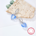 wholesale Metal Material: 925 Sterling Silver Earrings with a Stylish and Fashionable Design, Featuring a Three-Dimensional Heart Shape in Light Blue, Cross-Border New Product Jewelry-0-2