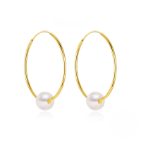 wholesale 925 Sterling Silver Exaggerated Large Hoop Earrings With Pearls, Hot-selling In Europe And America, Ins Trendy Minimalist Style-Gold-outer diameter 30MM 925 silver