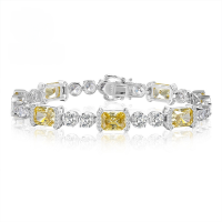 wholesale S925 Sterling Silver New Style Icy Cut 6*8 Yellow Diamond Inlaid with Full Halo Setting, Light Luxury and Minimalist Elegance-B060 Yellow Diamond Bracelet 16cm