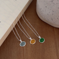 wholesale S925 Sterling Silver Ellipse Iridescent Chalcedony Necklace for Women, New Trendy Versatile Luxury Collarbone Chain-0-0