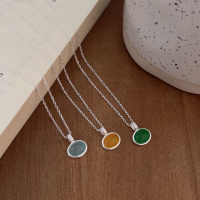 wholesale S925 Sterling Silver Ellipse Iridescent Chalcedony Necklace for Women, New Trendy Versatile Luxury Collarbone Chain-Sky Blue Stone Model (Pure Silver + Length 40+5CM)