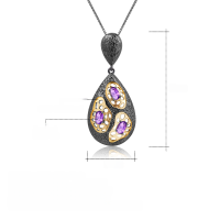 wholesale 925 Silver Italian Designer Crafted Gem Pendant Vintage Elegant Natural Amethyst Necklace Pendant-Natural garnet pendant (with silver chain)