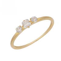 wholesale 10K Gold Yili Jewelry New Zircon Three-Diamond Princess Square Thin Ring, Pinky Ring Can Be Set With Diamonds-10K Gold Three Diamond Thin Ring No. 15