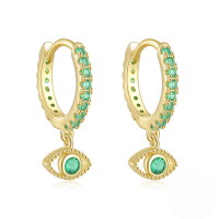 wholesale S925 Sterling Silver Classic Evil Eye Dangle Earrings With Crystal Accents-Gold-Green Diamond 925 Silver