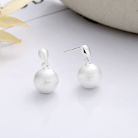 wholesale S925 silver fashion commuter round ball brushed matte design minimalist Euro-American versatile earrings with ear pins-YFR269/approx. 4.3g>925 silver