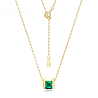wholesale S925 Sterling Silver Korean Japanese New Simple Geometric Green Zircon Necklace, Trendy and Versatile, Ins Style, Available for Drop Shipping-10K gold + swimming paint  925 silver