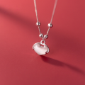 wholesale S925 silver small and fresh retro longevity lock necklace for women, elegant silver bean bean small lucky lock neck chain D6418-0-2