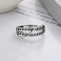 wholesale S925 Silver Retro Vintage Forked Chain Style Trendy Creative Design Open Adjustable Ring-0-2