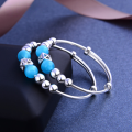 wholesale 990 Sterling Silver Cat's Eye Stone Round Bead Adjustable Bracelet for Girls, Korean and Japanese Style-0-0