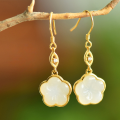 wholesale Sterling Silver Small Clover Plum Blossom Jade Earrings with Certificate, Natural Hetian Jade Ear Drops for Women-0-0