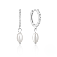 wholesale S925 Sterling Silver Light Luxury Elegant Inlaid Zircon Pearl Ear Hoops-Platinum 925 silver