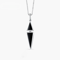wholesale S925 Sterling Silver Triangular Diamond Pendant Women's Korean Style Minimalist Black Droplet Glaze Enamel Silver Pendant Necklace for Dropshipping-003411-[Pendant without chain]>925 silver