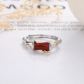 wholesale S925 Sterling Silver Retro Vintage Bamboo Leaf and Southern Red Agate Pastoral Style Light Luxury Versatile Design Open Ring-0-1