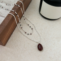 wholesale S925 Sterling Silver Korean Style Red Bean Double Layer Necklace for Women, Luxury Advanced Sense Drip Enamel Collarbone Chain Trendy-0-4