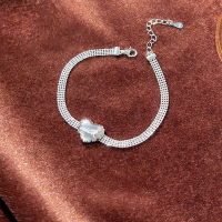 wholesale Sterling Silver Multi-layer Round Bead Flat Heart English Bracelet for Women, Japanese Korean Fashion Minimalist Niche Design Hand Accessory-ins love ring/approx. 2.76g&gt;JZ015852 sterling silver